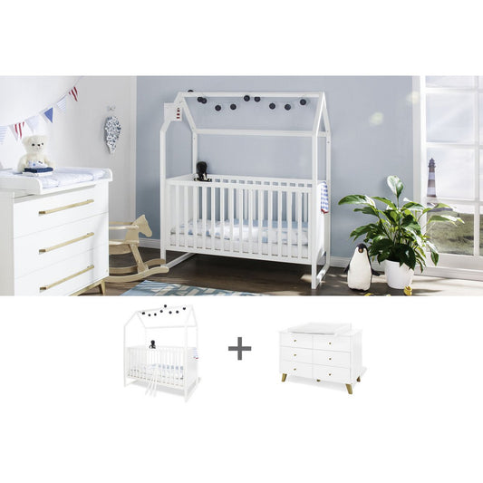 Startset 'Hilda & Pan' extra breed, wit
2 delen: huisbed, extra brede commode