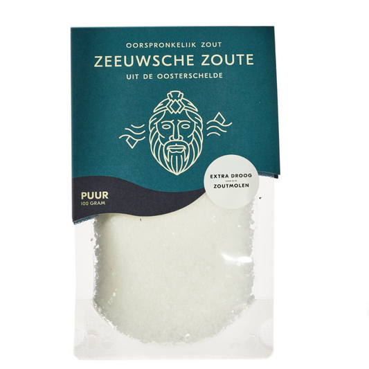 Zeeuwsche Zoute Stazak Puur - Authentieke Zeeuwse Smaak - 100g - Natuurlijk Zeezout - Handige Stazakverpakking voor Keukengebruik