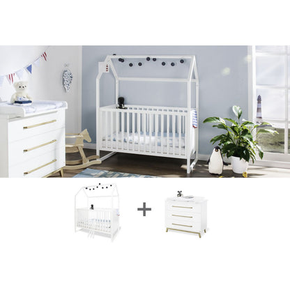 Startset 'Hilda & Riva' breed, wit
2 delen: huisbed, brede commode