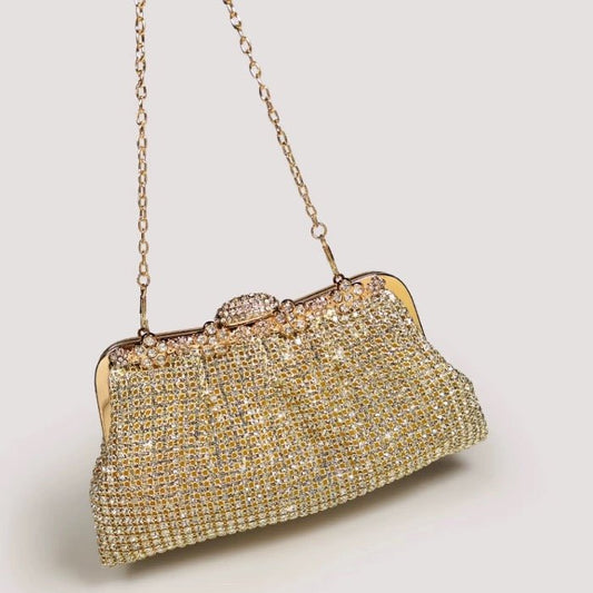 Luxe clutch met diamantlook, goud en zilver