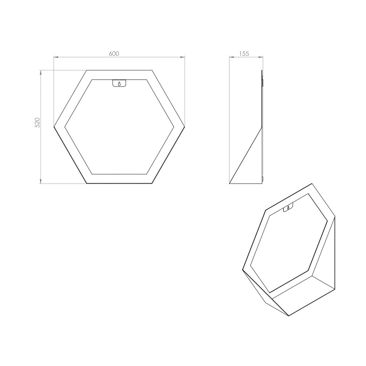 Gorillz Hive Wandspiegel met Plank - Hexagon Spiegel - 60 x 52 cm - Industrieel Zwart