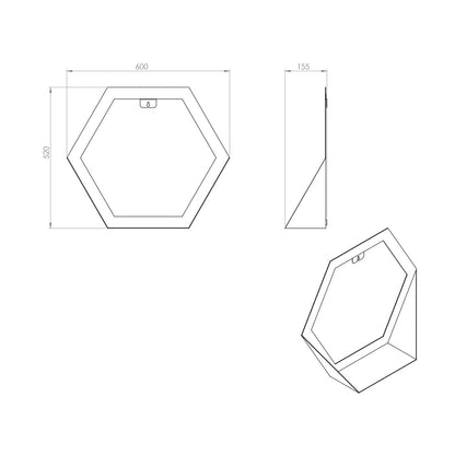 Gorillz Hive Wandspiegel met Plank - Hexagon Spiegel - 60 x 52 cm - Industrieel Zwart