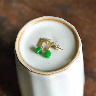 Minimalisme kleine Jade Bar oorbellen - 18K goud gevuld