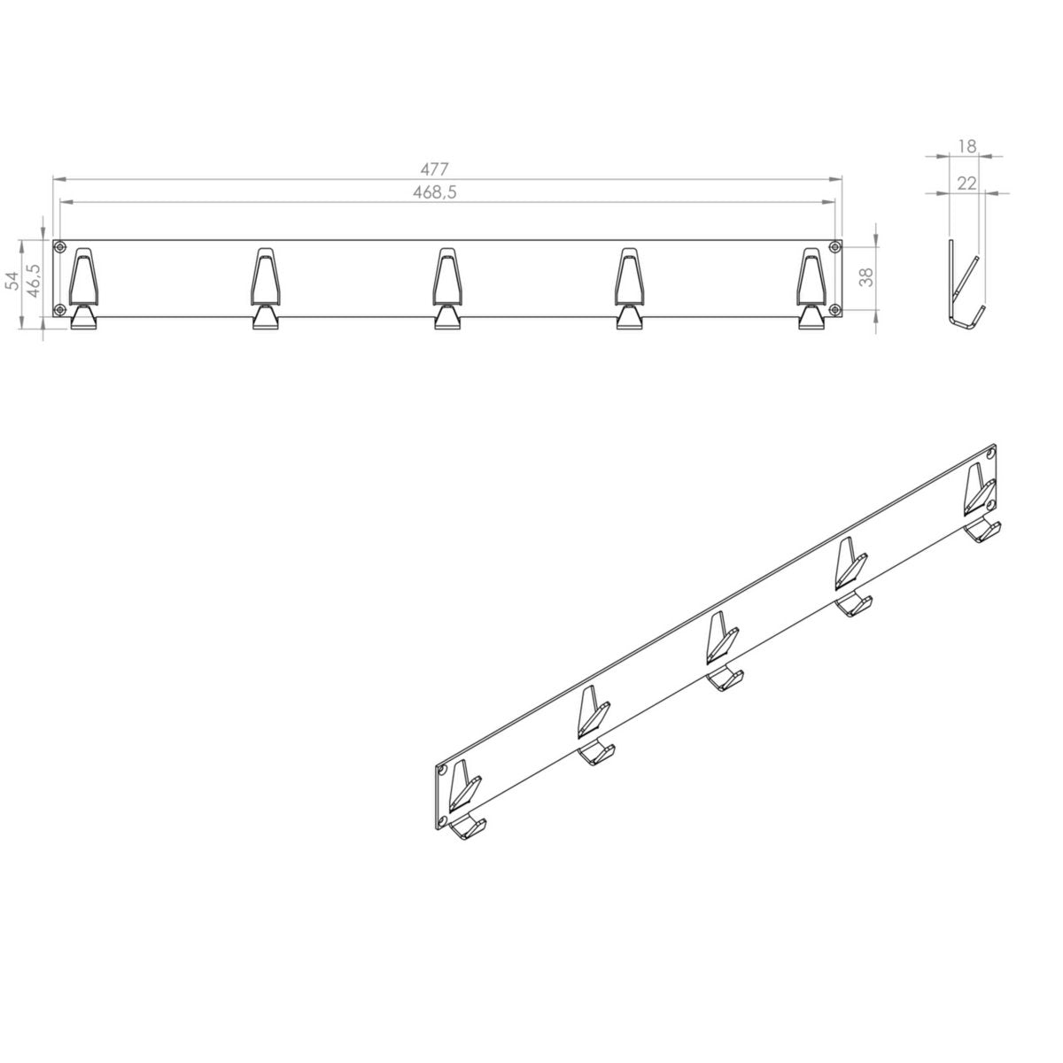 Gorillz Raw XL Five - Industriële - Wandkapstok- Garderobe - 10 Haken - Zwart