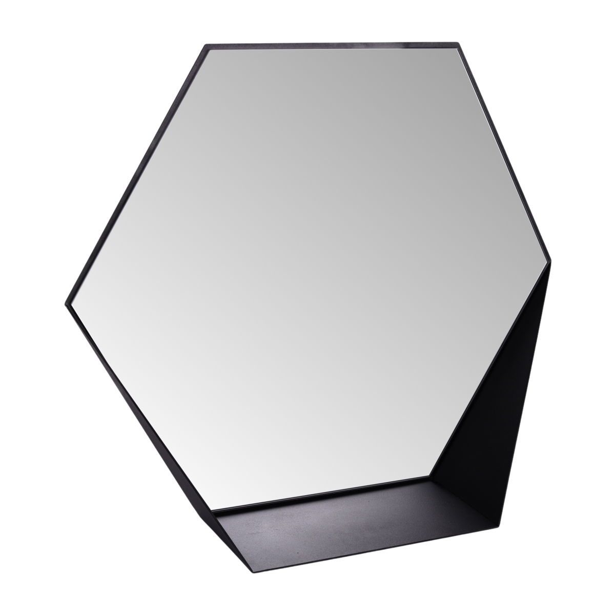 Gorillz Hive Wandspiegel met Plank - Hexagon Spiegel - 60 x 52 cm - Industrieel Zwart