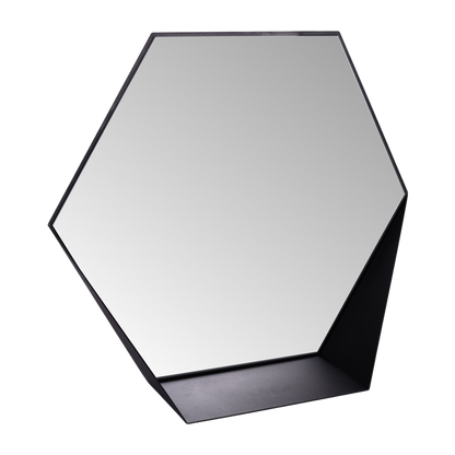 Gorillz Hive Wandspiegel met Plank - Hexagon Spiegel - 60 x 52 cm - Industrieel Zwart