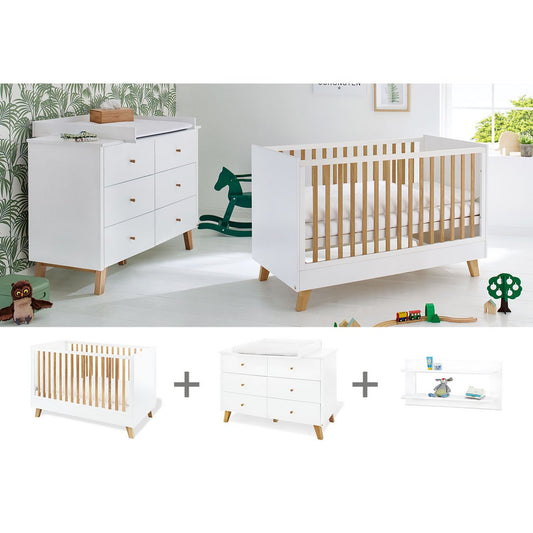 Startset 'Pan' extra breed, incl. wandplank
3 delen: ledikant, extra brede commode, wandplank