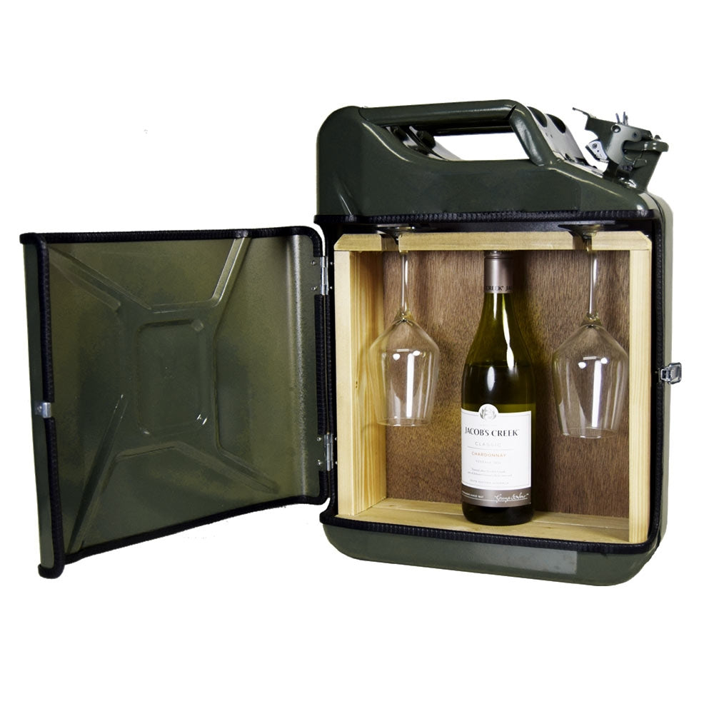 Jerrycan Bar - Groen - Incl. 2 Wijnglazen - Handgemaakt in Nederland - Minibar - Wijnbar