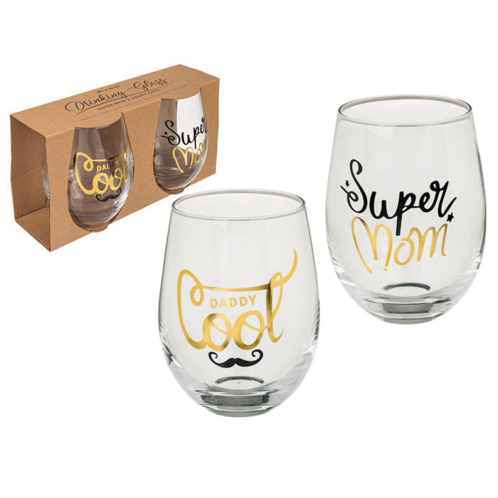 Leuke glazen 'Super mom' & 'Daddy cool'