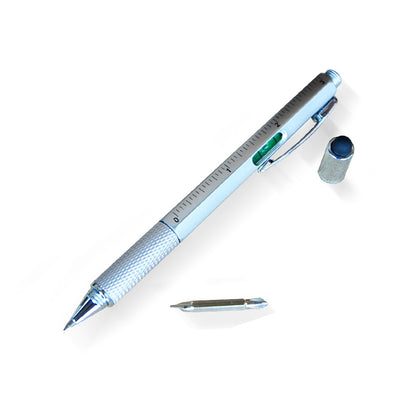 6-in-1 Multitool Pen - Zilver - Liniaal - Waterpas - Kruiskop en Plattekop Schroevendraaier - Gereedschapspen - Handy Pen