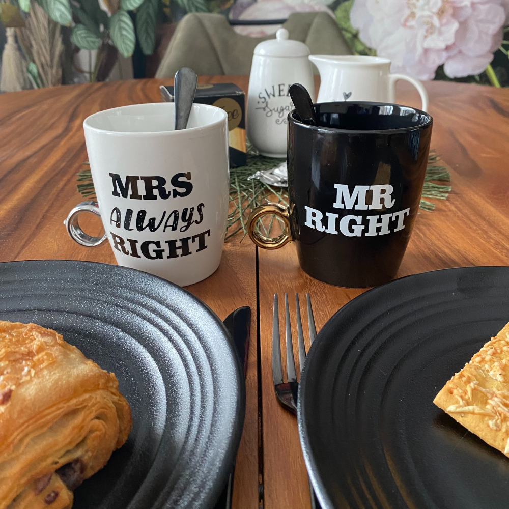 Porseleinen mokken Mr Right & Mrs Always Right