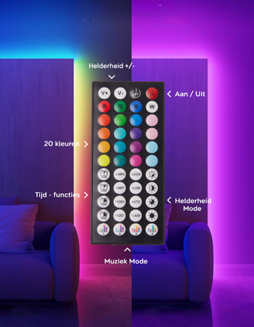 Evura Goods Led strip - 5 meter - RGB - met afstandsbediening & telefoon app