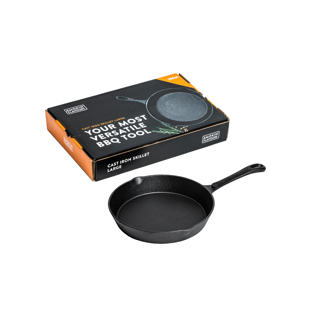 Gietijzeren Skillet 25 cm | Smokin' Flavours | Uitstekend voor Grillen en Bakken